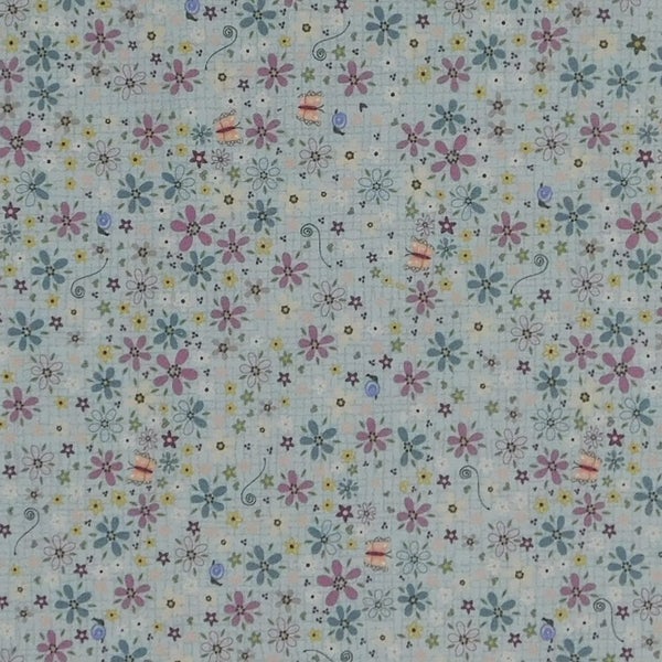 Quilting Patchwork Fabric Garden of Flowers Butterflies Denim 50x55cm FQ Carousel 3