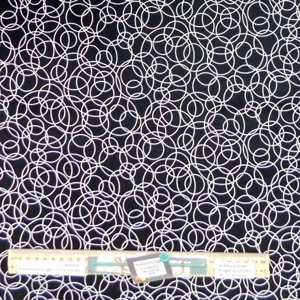Quilting Patchwork Sewing Fabric Black Circles 50x55cm FQ Carousel 1