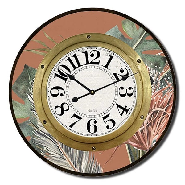 Clock Country Vintage Inspired Wall Espresso Floral 60cm Carousel 1