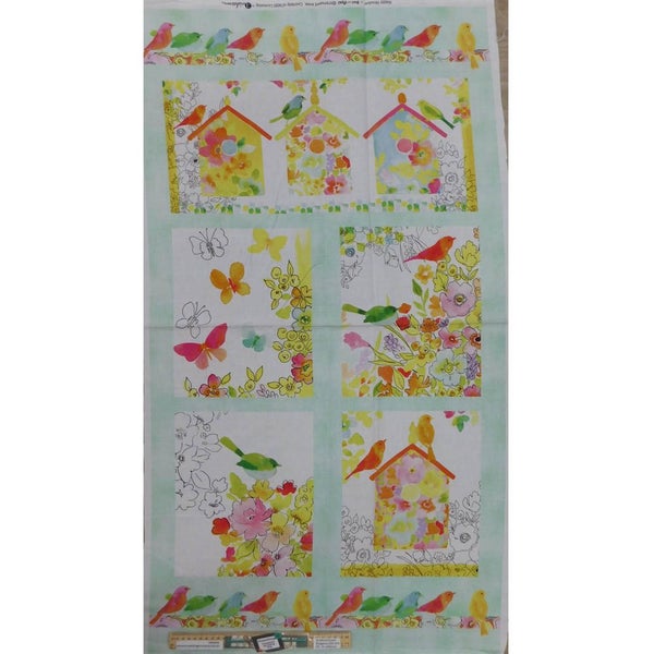 Patchwork Quilting Fabric Happy Meadow Birdhouse Panel 60x110cm Carousel 1