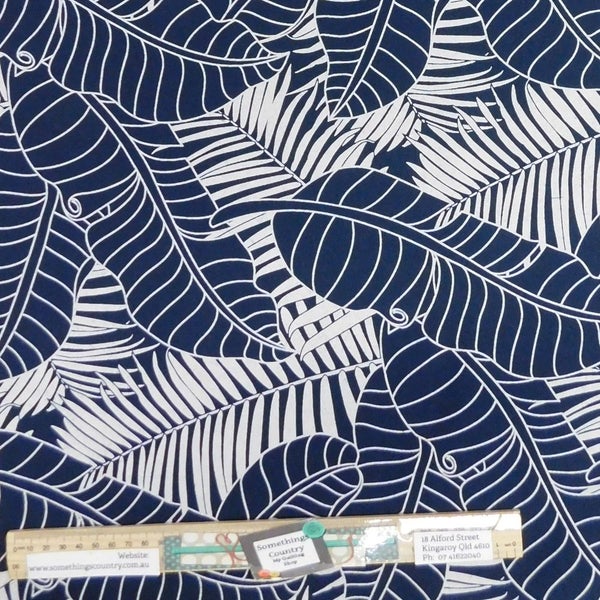 Quilting Patchwork Sewing Fabric Indigo Palm Leaf 50x55cm FQ Carousel 1