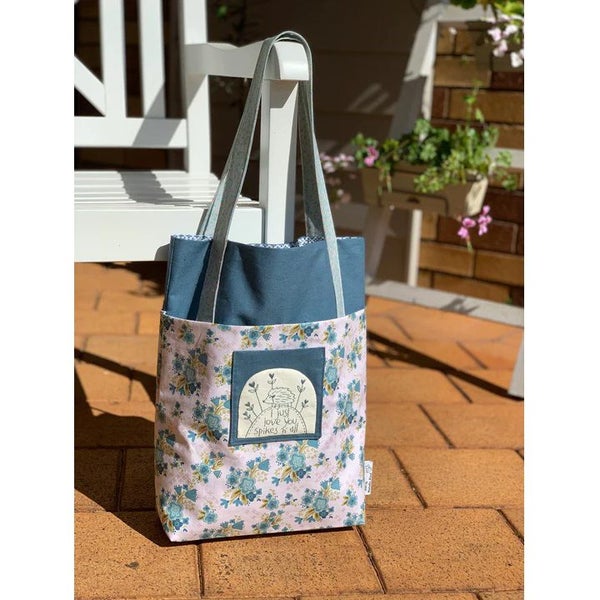 The Birdhouse Designs Sewing Big Blue Shopper Tote Pattern Carousel 1
