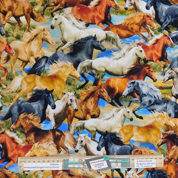 Quilting Patchwork Sewing Fabric Freedom Horses 50x55cm FQ Carousel 1
