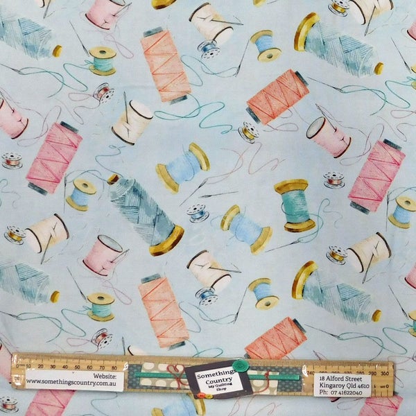 Quilting Patchwork Sewing Fabric Sew In Love Threads Blue 50x55cm FQ Carousel 1