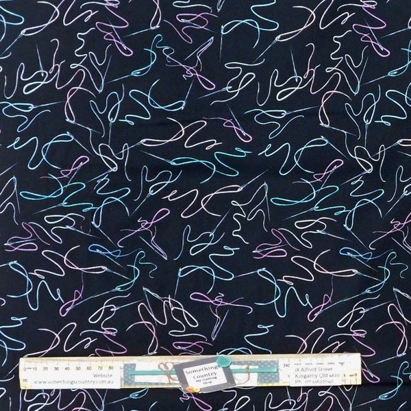 Quilting Patchwork Sewing Fabric Sew In Love Needle Black 50x55cm FQ Carousel 1
