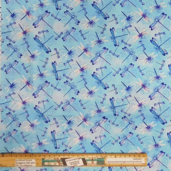 Quilting Patchwork Sewing Fabric Dragonfly Lagoon 50x55cm FQ Carousel 1