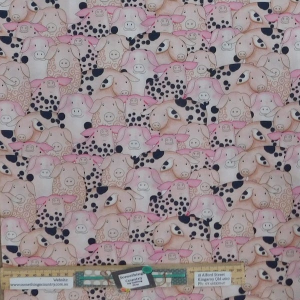 Patchwork Quilting Sewing Fabric Hay Pink Piggies 50x55cm FQ Carousel 1