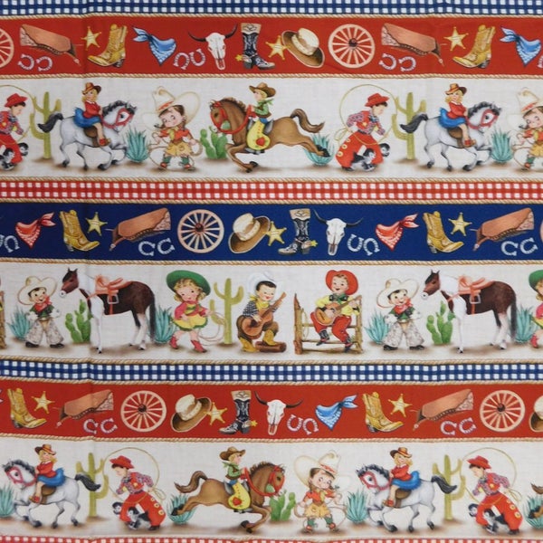 Patchwork Quilting Fabric Happy Trails Cowboy Border 1/2m Cut 50x110cm Carousel 1