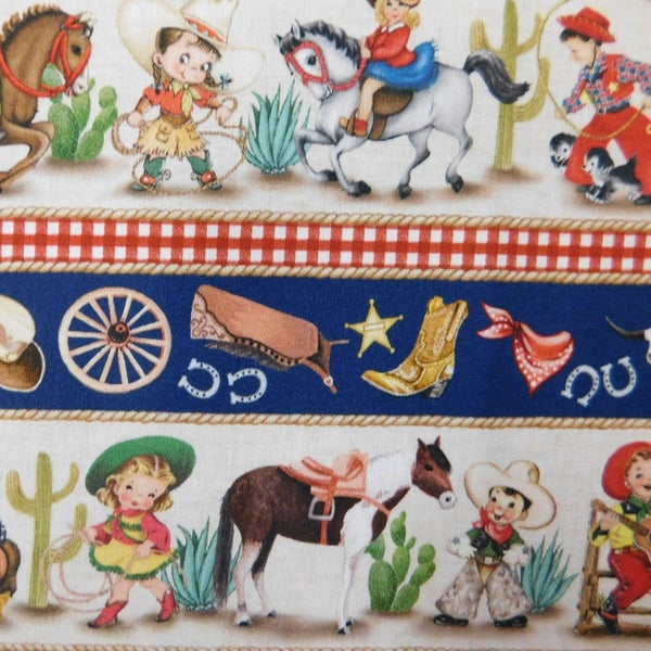 Patchwork Quilting Fabric Happy Trails Cowboy Border 1/2m Cut 50x110cm Carousel 6