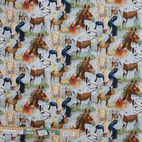 Quilting Patchwork Fabric Farm Life Animals Allover 50x55cm FQ Carousel 1