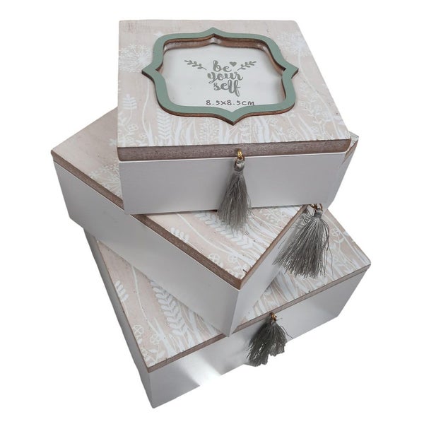 Wooden Storage Boxes Set of 3 with Photo Holders BX478A Carousel 1