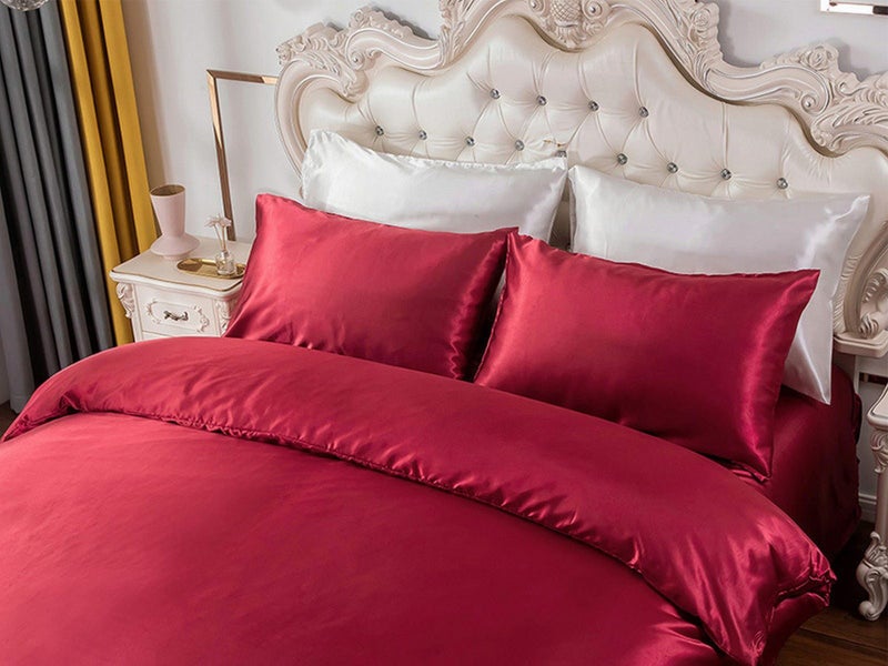 Single Quilt Cover Silk Satin Bedding Set Wine Red Carousel 3