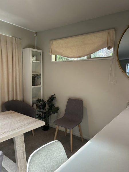Custom made “ London Blind” in “ Sand Stone” poly linen fabric. Carousel 1