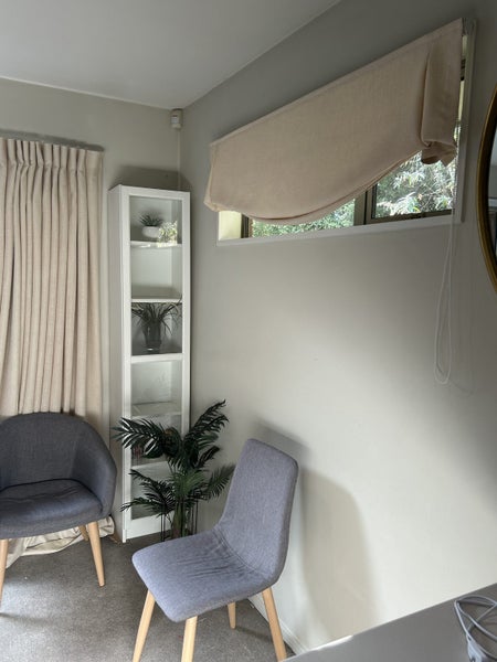 Custom made “ London Blind” in “ Sand Stone” poly linen fabric. Carousel 2