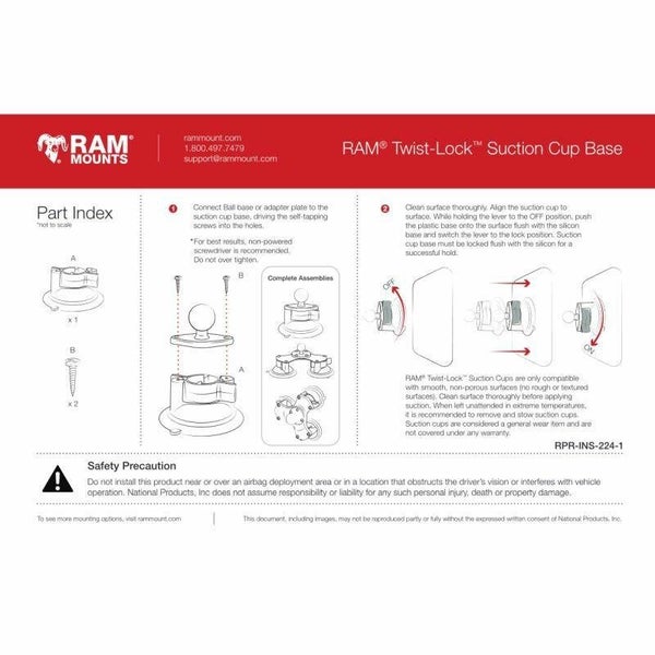 RAM Suction Cup Base - Triple Cup with medium arm and round base - 1.5" Ball Carousel 11