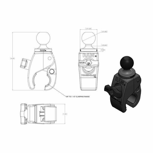 RAM Action Camera / GoPro Mount with Tough-Claw Base Short Comp. Arm Carousel 12
