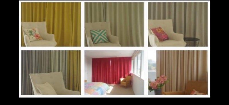 A curtain in “ Sand Stone” poly linen fabric. Width 1.8 m Carousel 7