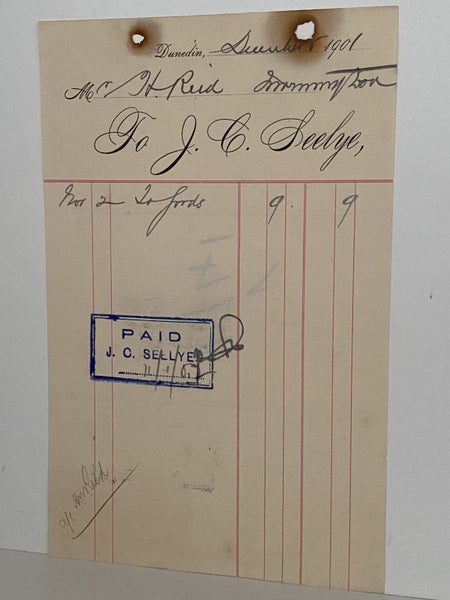 ANTIQUE INVOICE: J. C. Seelye, Dunedin 1901 (123 yo) Carousel 2