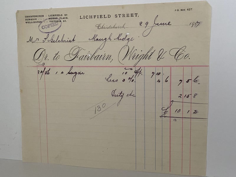 ANTIQUE INVOICE: Fairbairn, Wright & Co. Christchurch 1907 (117yo) Carousel 2