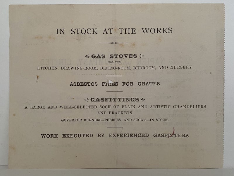 ANTIQUE INVOICE: Napier Gas Company Limited, Napier 1890 (134yo) Carousel 3