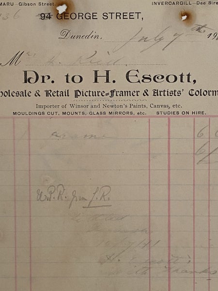 ANTIQUE INVOICE: H. Escott, Dunedin - Picture Framers 1911 (113yo) Carousel 1