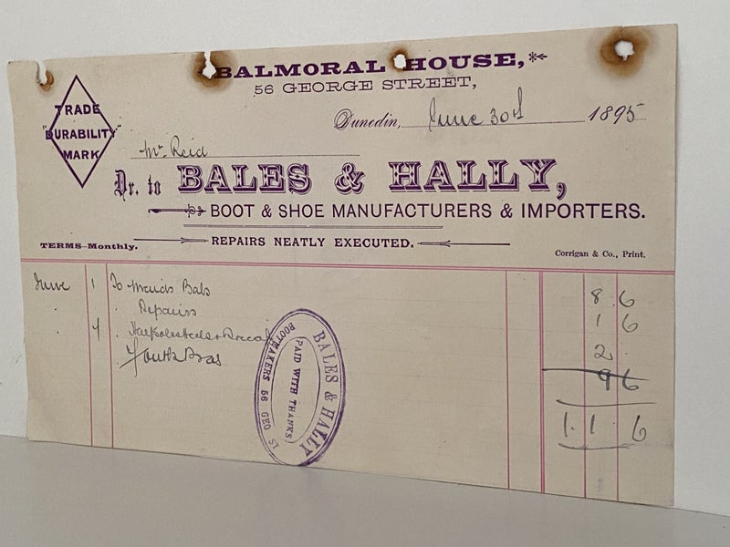 ANTIQUE INVOICE: Bales & Hally, Dunedin - Boot and Shoes 1895 (129yo) Carousel 2