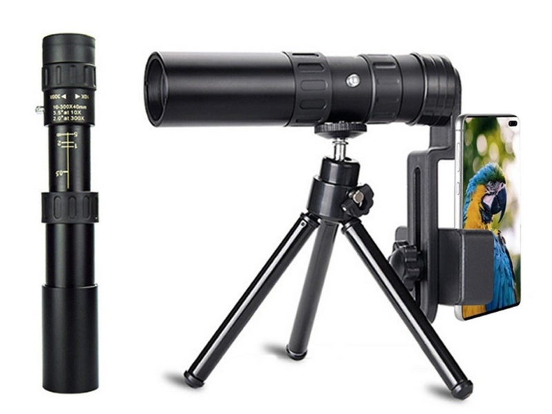 300X Magnification HD Monocular Telescope with Phone Mount Adapter and Tripod Carousel 1