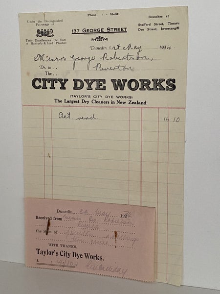 VINTAGE INVOICE: City Dye Works, Dunedin - Dry Cleaners 1934 Carousel 2