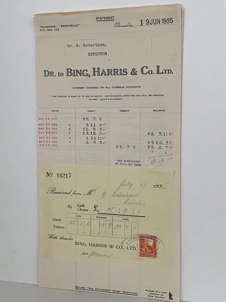 VINTAGE INVOICE: Bing, Harris & Co. Ltd, Dunedin 1935 Carousel 2