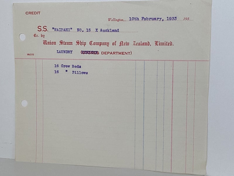 VINTAGE STORES NOTE: Union Steamship Company of New Zealand - Waipahi 1933 Carousel 2