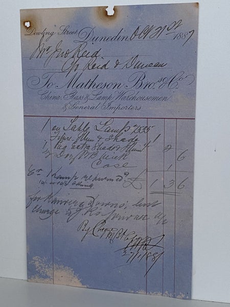 ANTIQUE INVOICE: Matheson Brothers & Co, Dunedin - China, Glass, Lampware 1887 Carousel 2