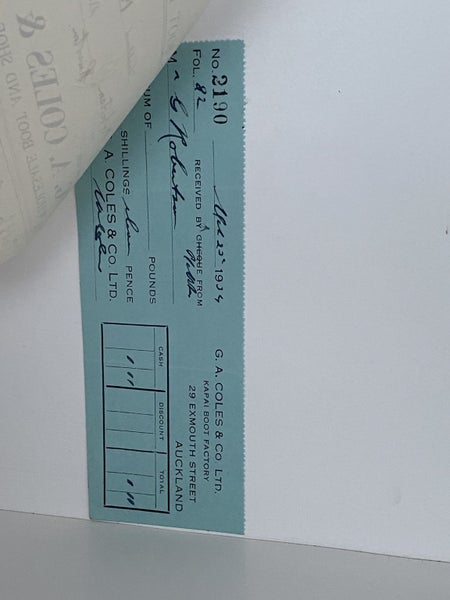 VINTAGE INVOICE: G.A. Coles & Co. Ltd, Auckland - Boot and Shoe Makers 1934 Carousel 3