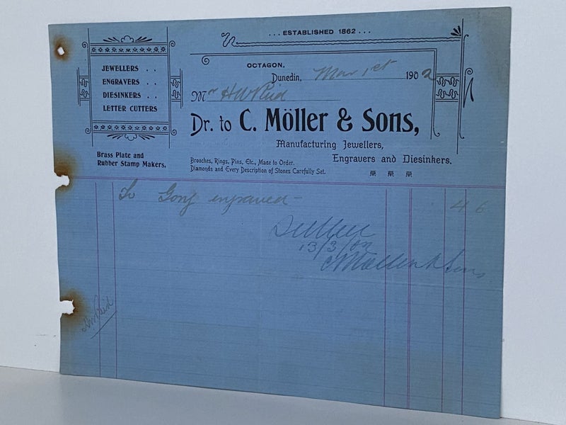 ANTIQUE INVOICE: C. Moller & Sons, Dunedin – Jewellers and Engravers 1902 Carousel 2