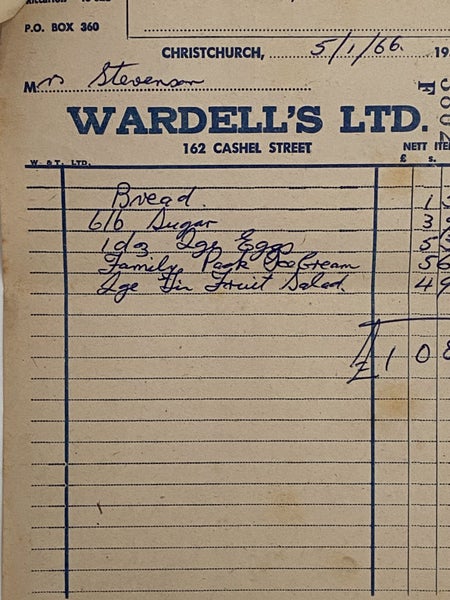 VINTAGE INVOICE: Wardell's Ltd, Christchurch 1966 Carousel 2