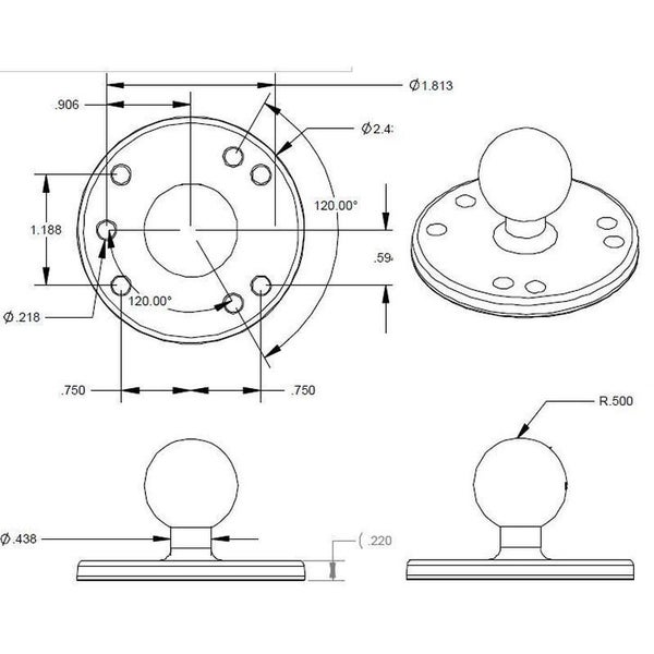 RAM Double Ball Mount with Round & Diamond Bases - B Series - Medium Arm Carousel 8