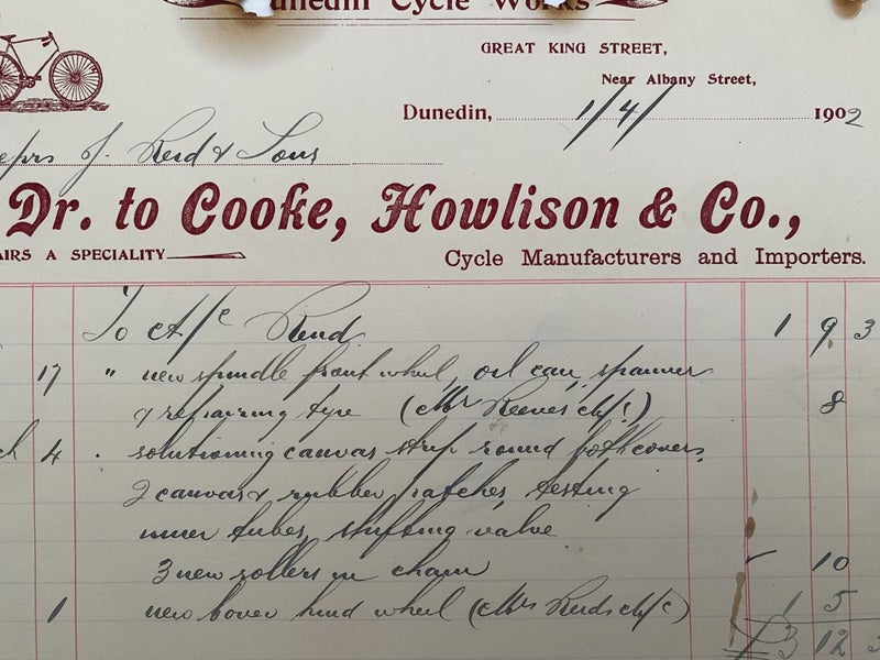 ANTIQUE INVOICE: Cooke, Howlison & Co, Dunedin - Cycles 1901 (123 yo) Carousel 2