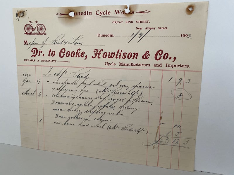 ANTIQUE INVOICE: Cooke, Howlison & Co, Dunedin - Cycles 1901 (123 yo) Carousel 3