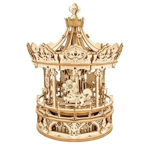 Robotime DIY Mechanical Wooden Music Box Carousel 1