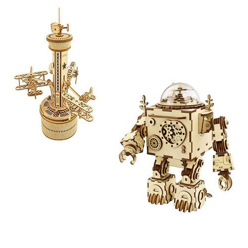 Robotime DIY Mechanical Wooden Music Box Carousel 4