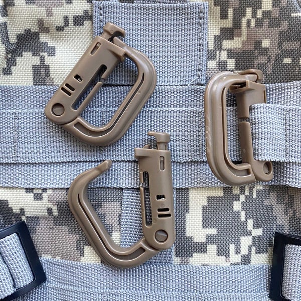 Molle Carabiner Snap D-Ring Clip 3 Pk Khaki Carousel 1