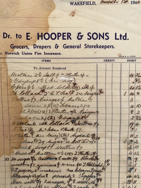 OLD INVOICE / RECEIPT: E. Hooper & Sons, Wakefield - Drapers 1941 (81 yo) Carousel 1