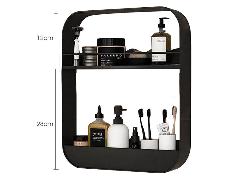 2-Tier Punch-Free Bathroom Wall Rack Wall-Mounted Cosmetics Storage Rack Black Carousel 4