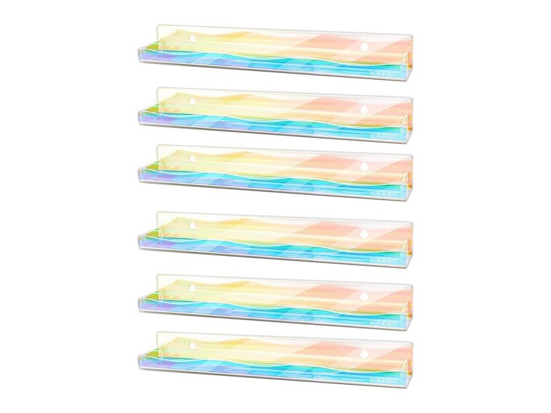 6Pcs Iridescent Wall Mounted Shelf Acrylic Nail Polish Organizer Display Rack Carousel 1