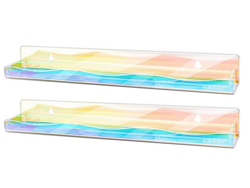 2Pcs Iridescent Wall Mounted Shelf Acrylic Nail Polish Organizer Display Rack Carousel 1