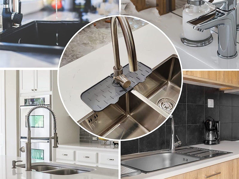 1Pc Kitchen Sink Splash Guard Silicone Faucet Water Splash Catcher Mat - Grey Carousel 3