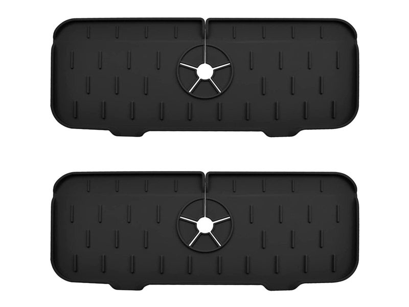 2Pcs Kitchen Sink Splash Guard Silicone Faucet Water Splash Catcher Mat - Black Carousel 3