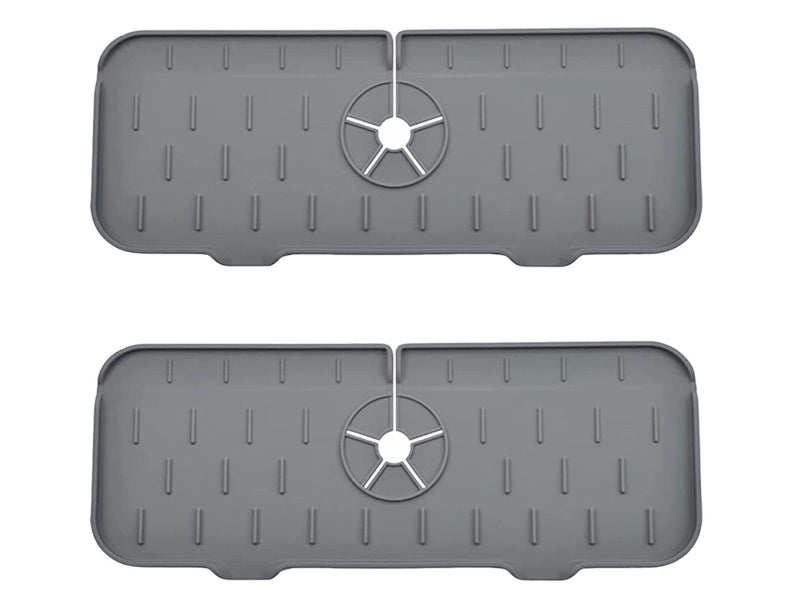2Pcs Kitchen Sink Splash Guard Silicone Faucet Water Splash Catcher Mat - Grey Carousel 1