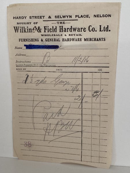 ANTIQUE INVOICE: Wilkins & Field Hardware Co Ltd, Nelson 1916 (108yo) Carousel 2