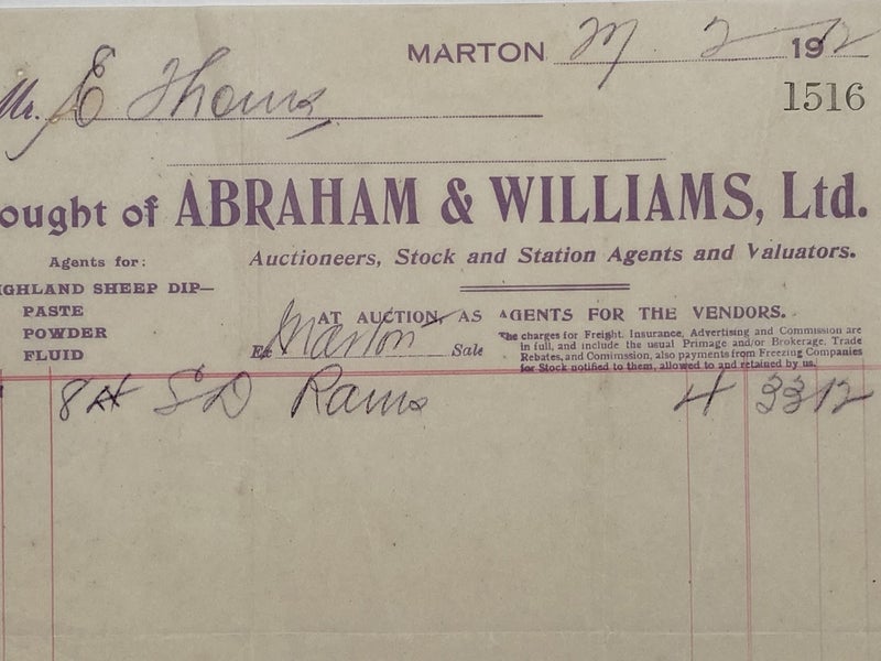 ANTIQUE INVOICE: Abraham & Williams Ltd - Auctioneers & Valuers 1911 (113yo) Carousel 1