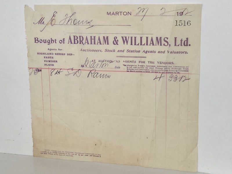 ANTIQUE INVOICE: Abraham & Williams Ltd - Auctioneers & Valuers 1911 (113yo) Carousel 2